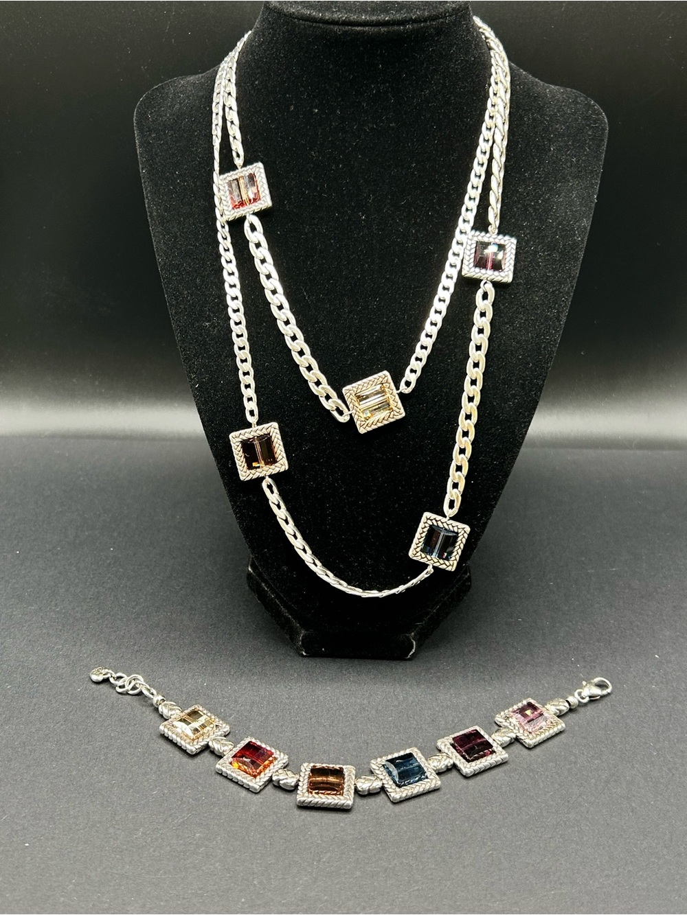 Brighton Colorful German Glass Silver Necklace and Bracelet Set
